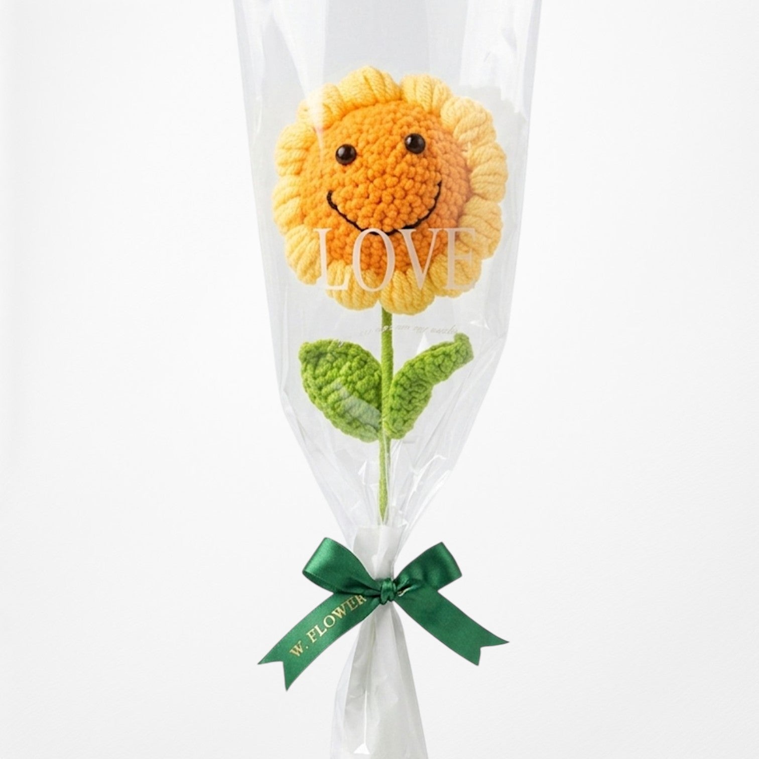 Smiley Sunflower - Single Stem Minimalist Crochet Bouquet