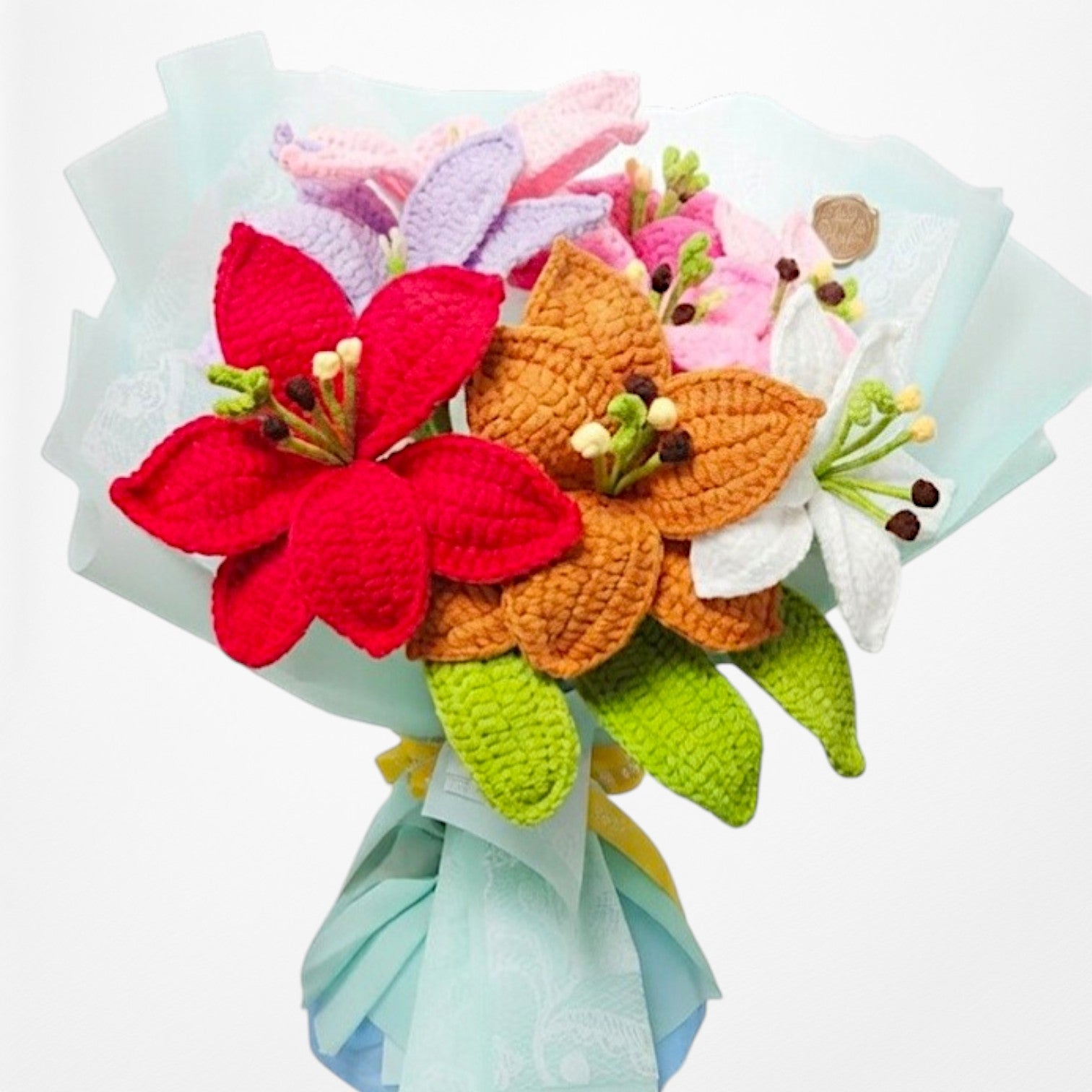 Korean Style Vibrant Lilies - 8-Stem Crochet Flower Bouquet