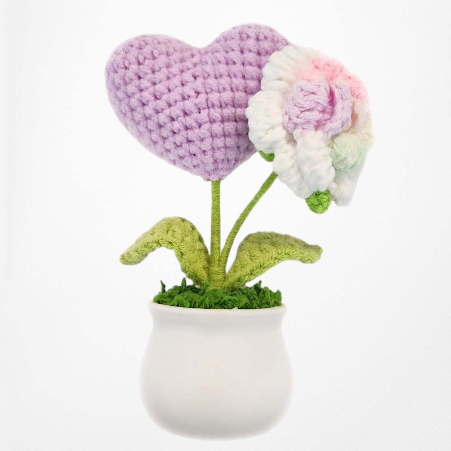 Gradient Rose & Giant Purple Heart - Crochet Potted Plant