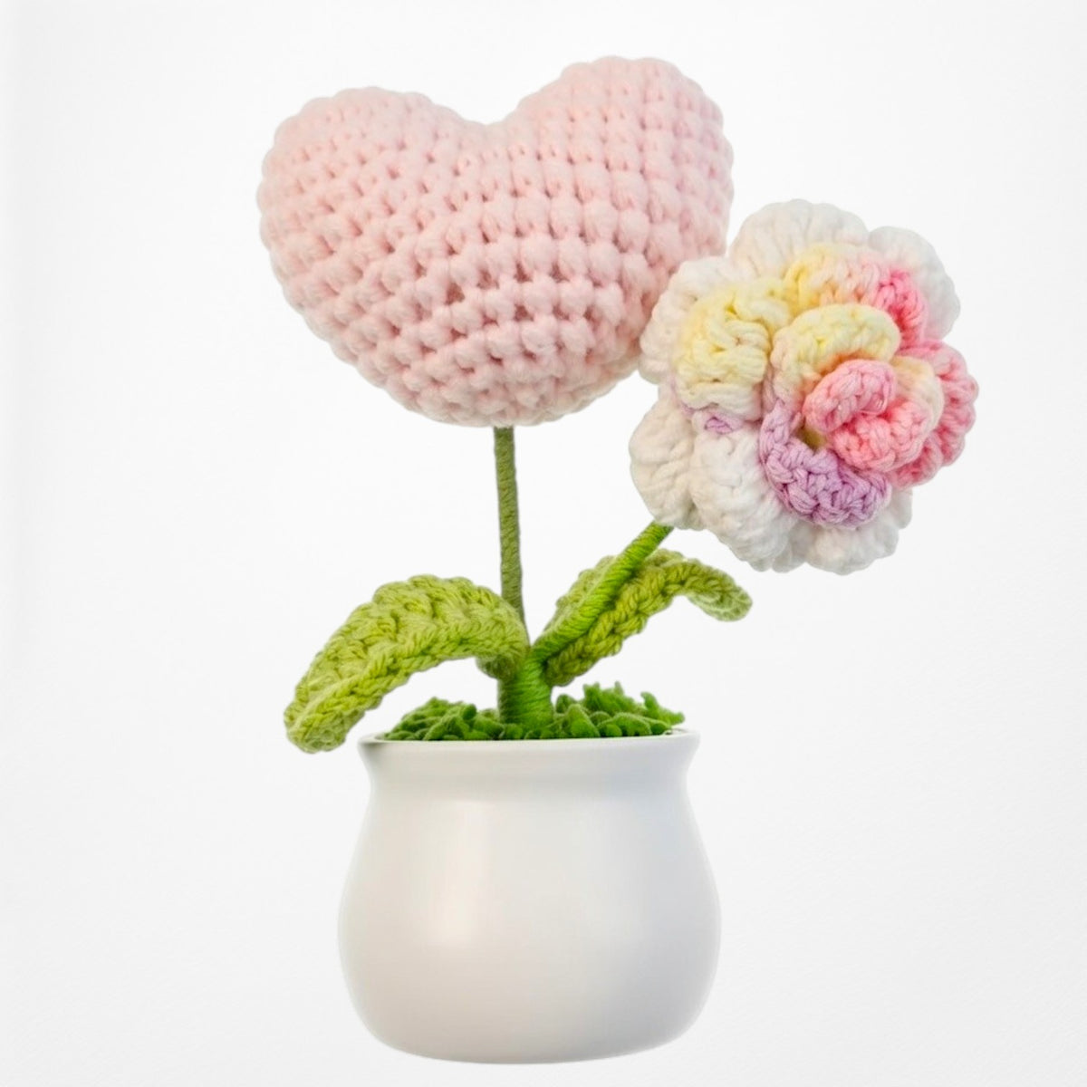 Gradient Rose & Giant Pink Heart - Crochet Potted Plant
