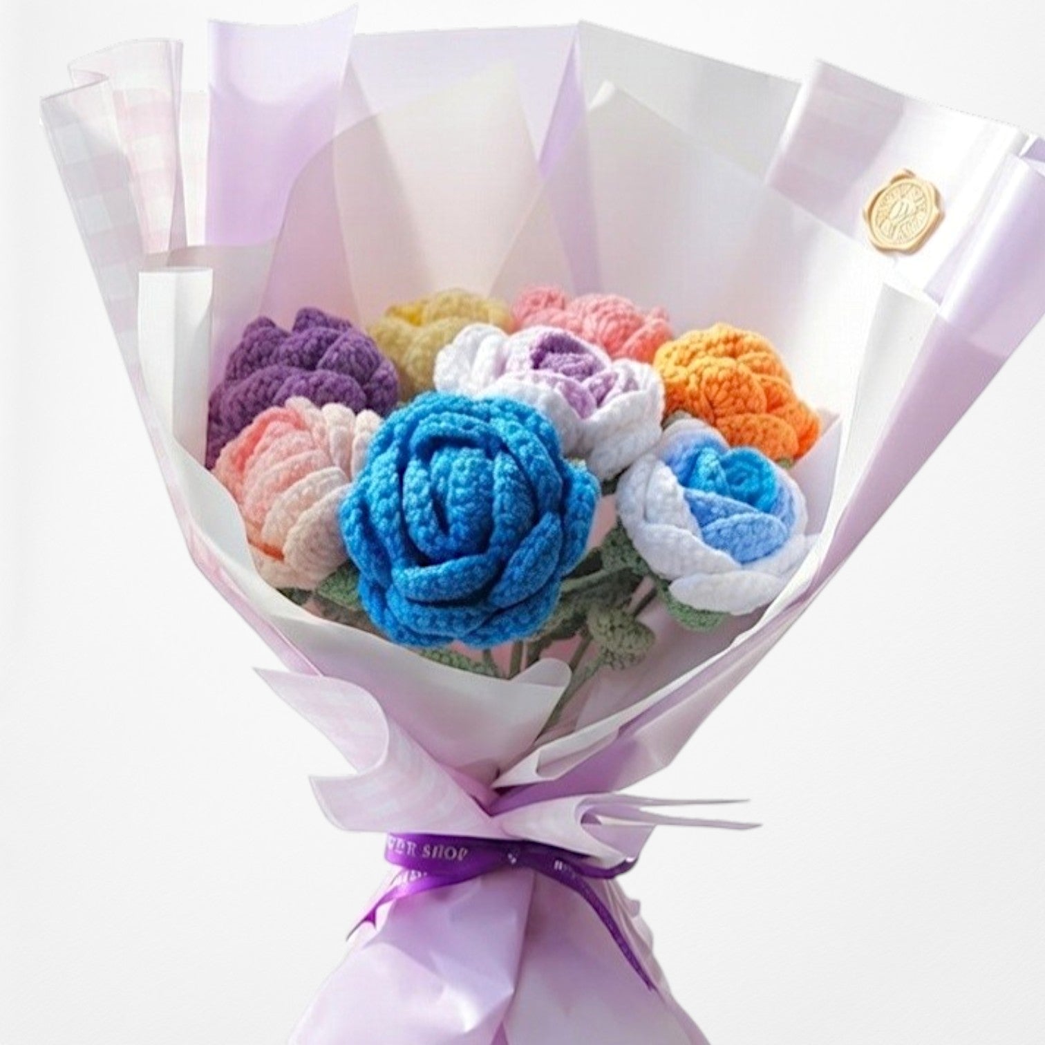 Korean Style Mixed Roses - 8-Stem Crochet Flower Bouquet
