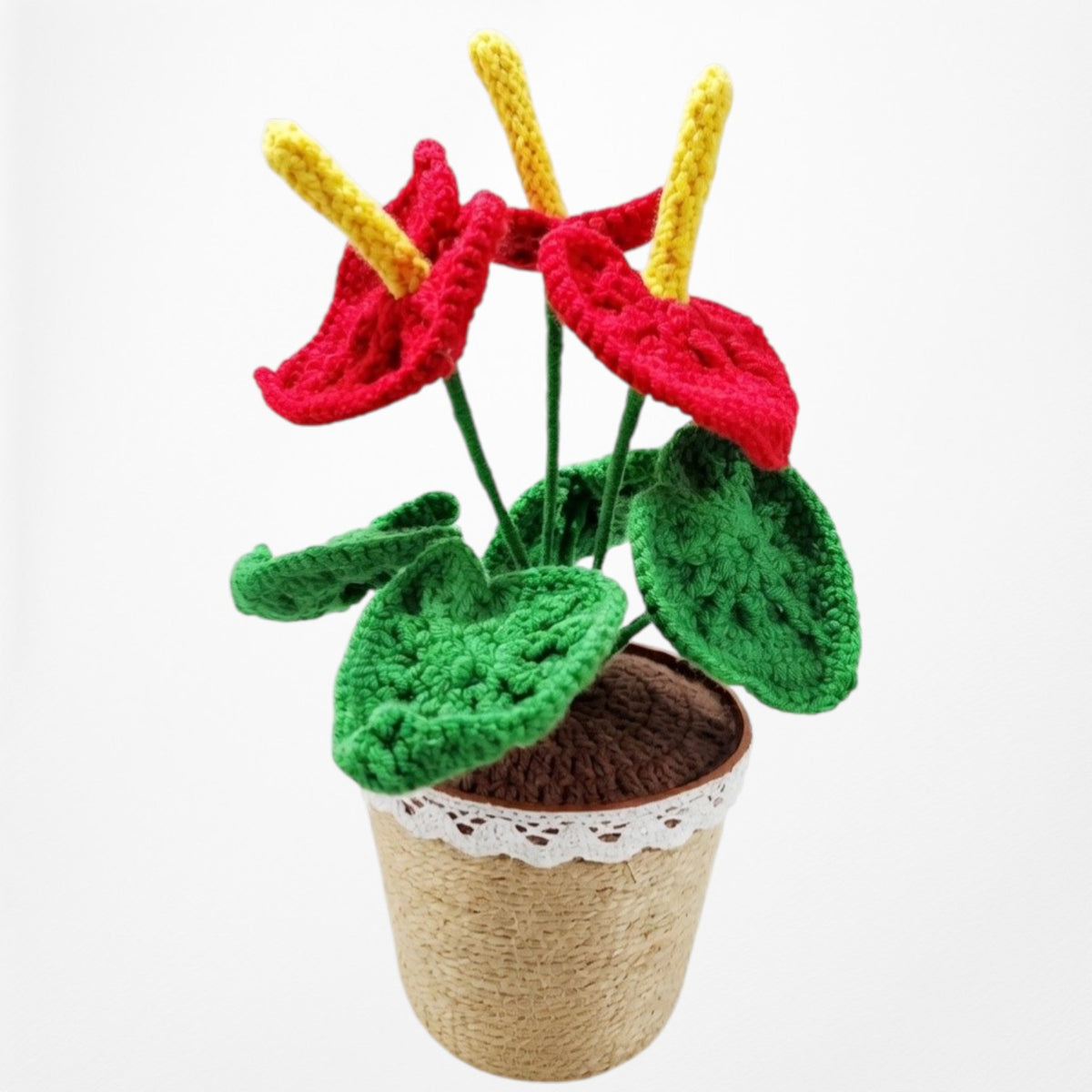 Red Anthurium - Crochet Potted Plant