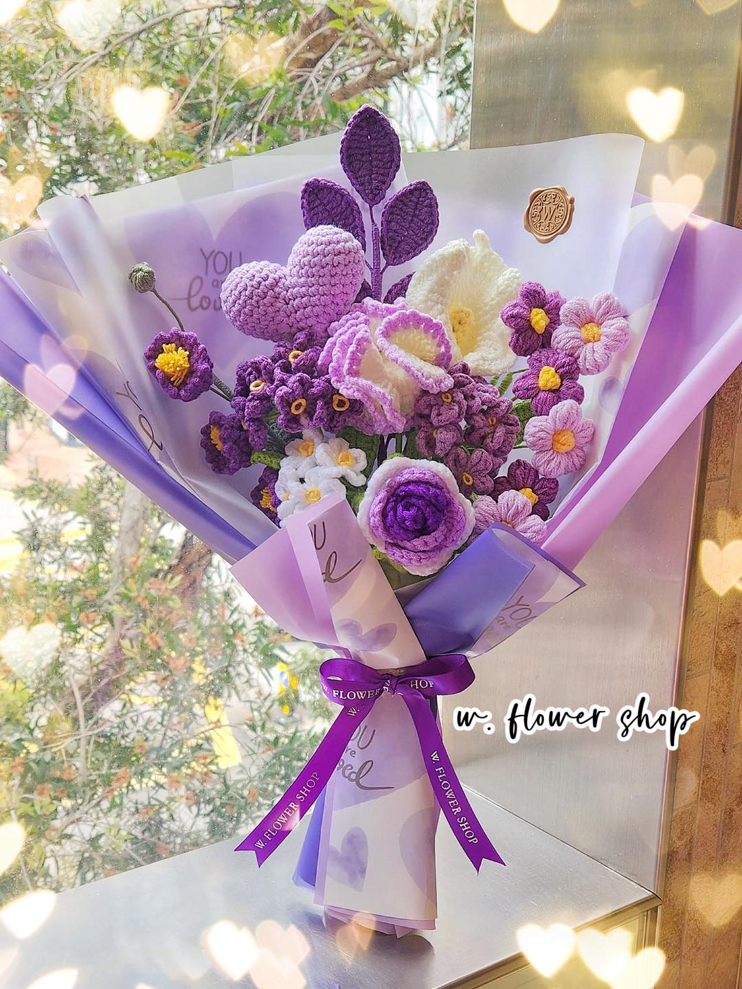 Korean Style Purple Heart Floral Mix - 8-Stem Crochet Bouquet
