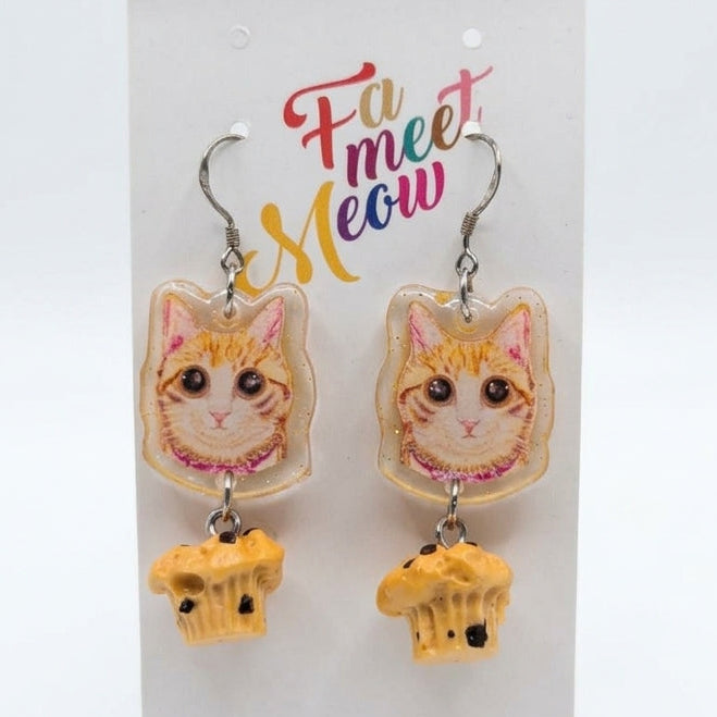 Vintage Orange Tabby Cat & Chocolate Chip Muffin Dangle Earrings