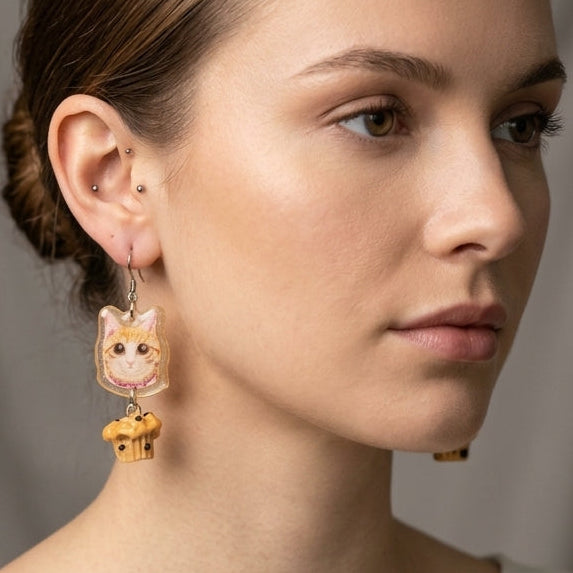 Vintage Orange Tabby Cat & Chocolate Chip Muffin Dangle Earrings