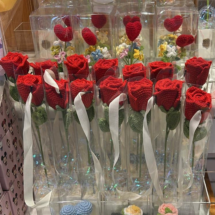 Crochet Red Rose Flower Box Set