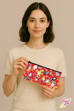 Load image into Gallery viewer, Pencil Case - Fluttering Flower Cats (Red)
