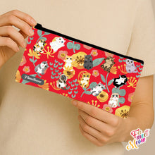 Load image into Gallery viewer, Pencil Case - Fluttering Flower Cats (Red)
