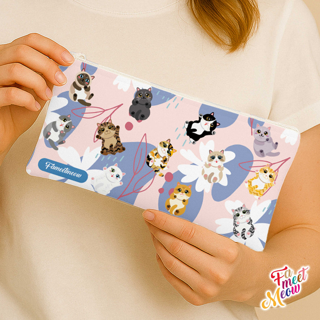 Pencil Case - Fluttering Flower Cats (Pink)