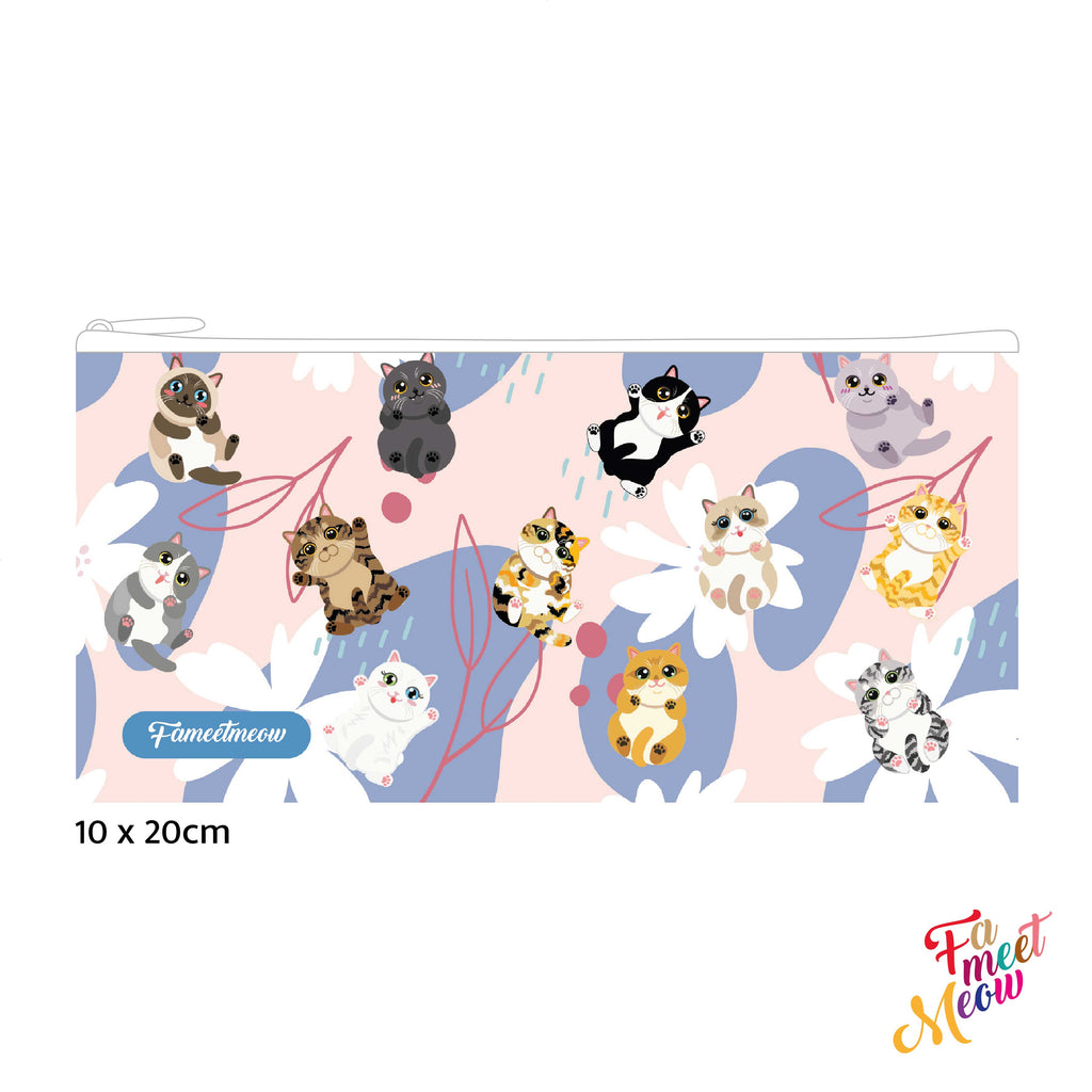 筆袋 - Fluttering Flower Cats (粉紅色)