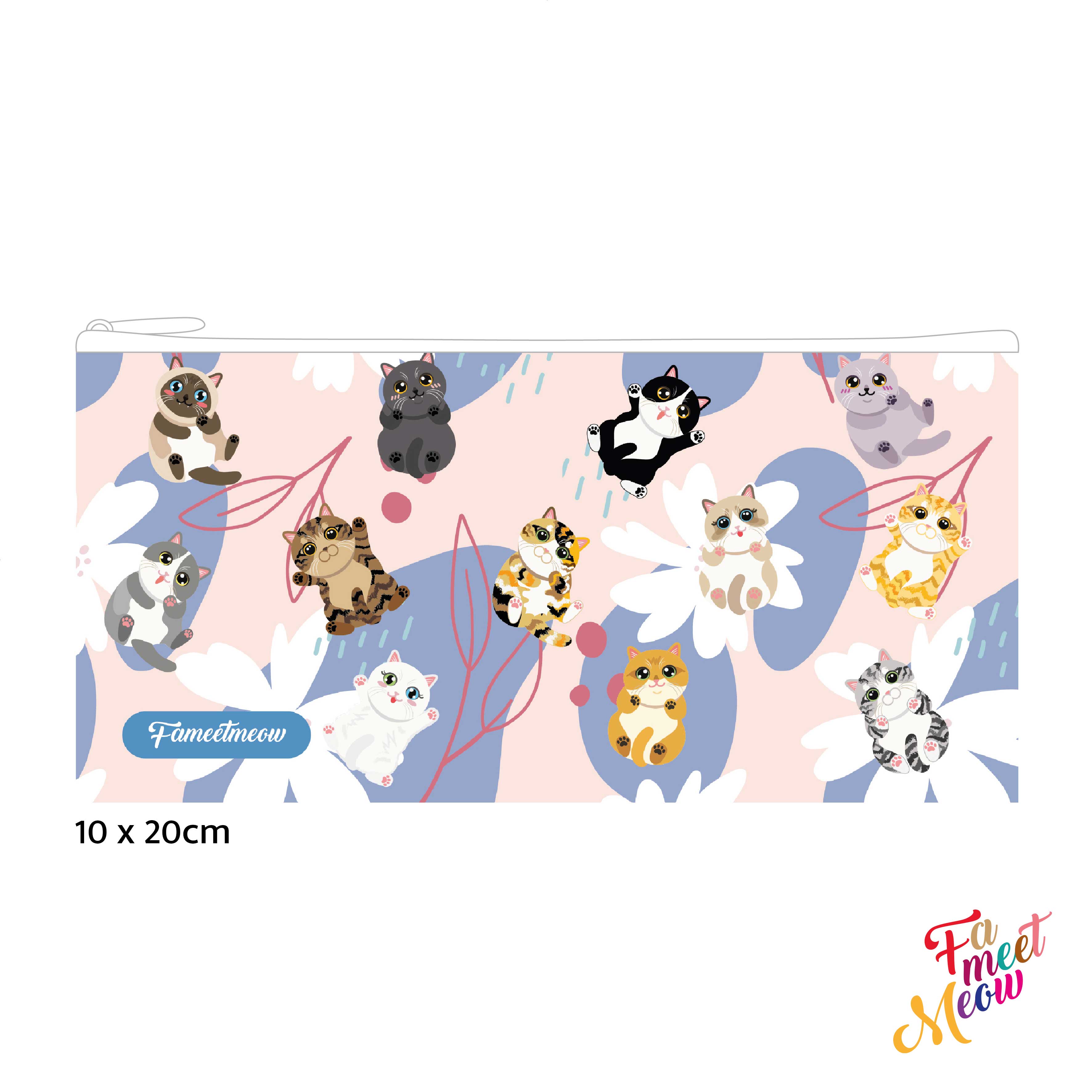 筆袋 - Fluttering Flower Cats (粉紅色)