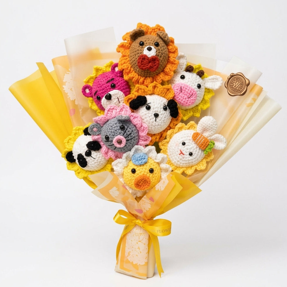 Cute Animal Zoo Mix with Cartoon Characters - Multi-Animal Crochet Bouquet