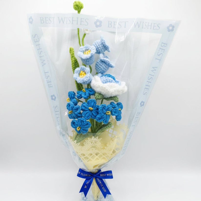 Blue Rose Floral Mix - 3-Stem Crochet Bouquet