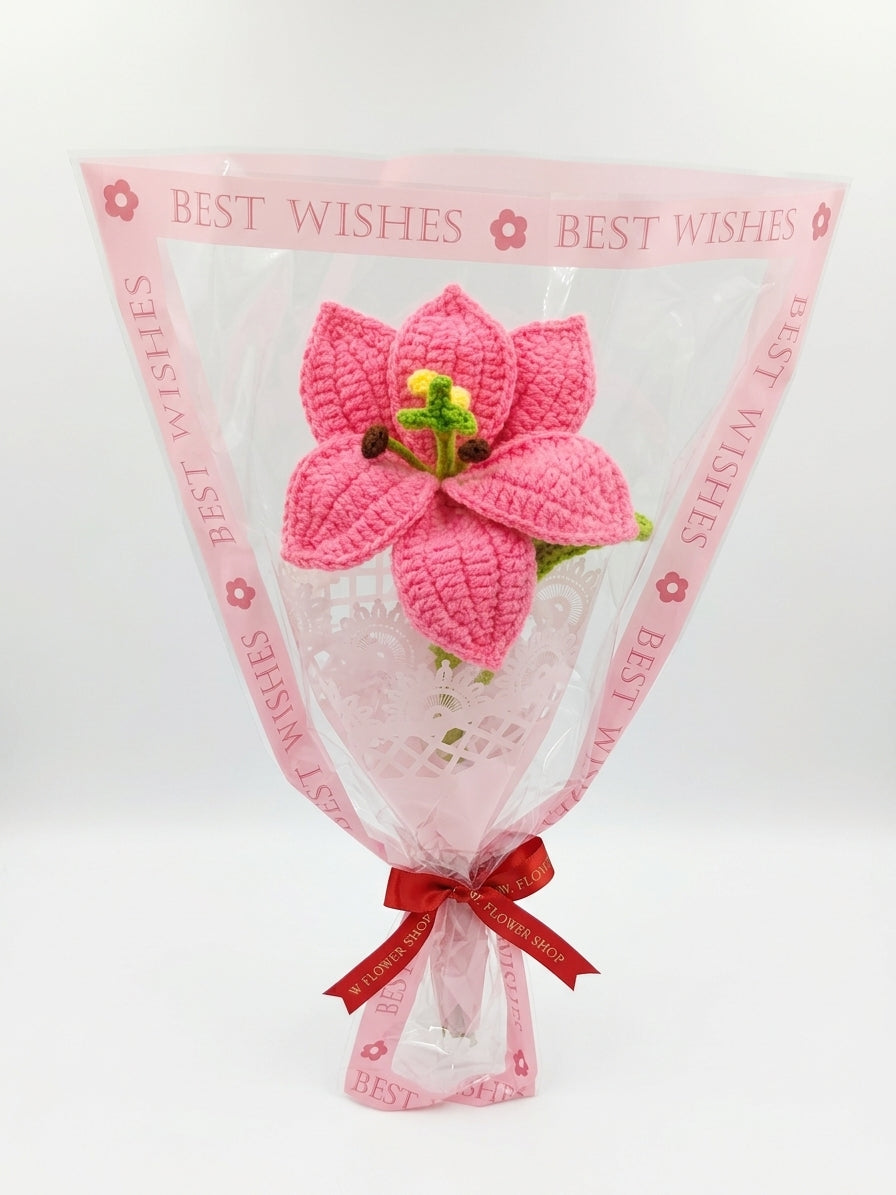 Pink Lily - Single Stem Crochet Flower with Unique Wrapping