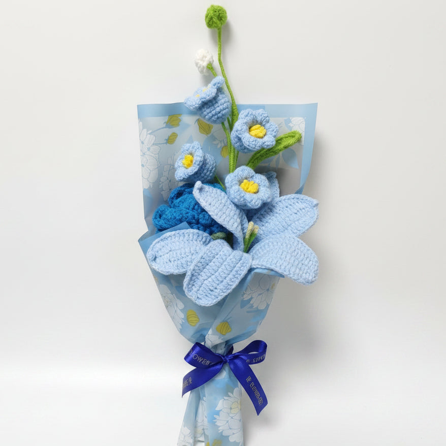 Blue Lily Floral Mix - 3-Stem Crochet Bouquet
