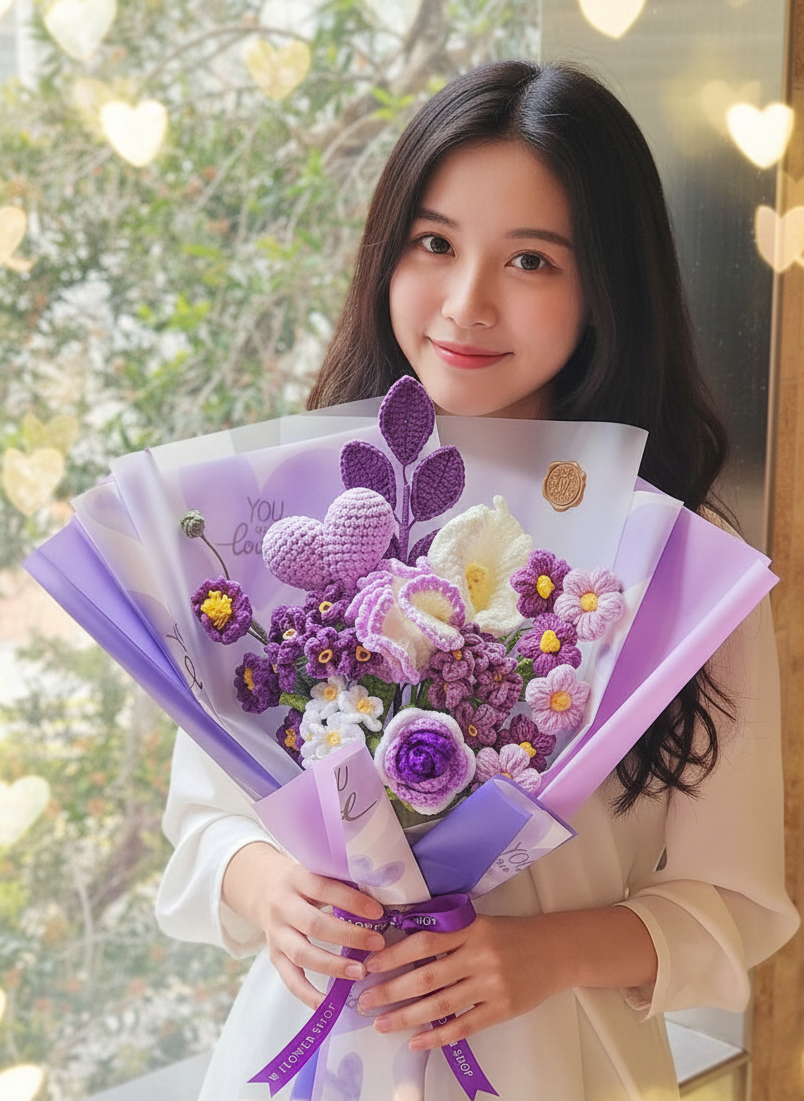 韓式紫色愛心混花編織花束（11枝裝）