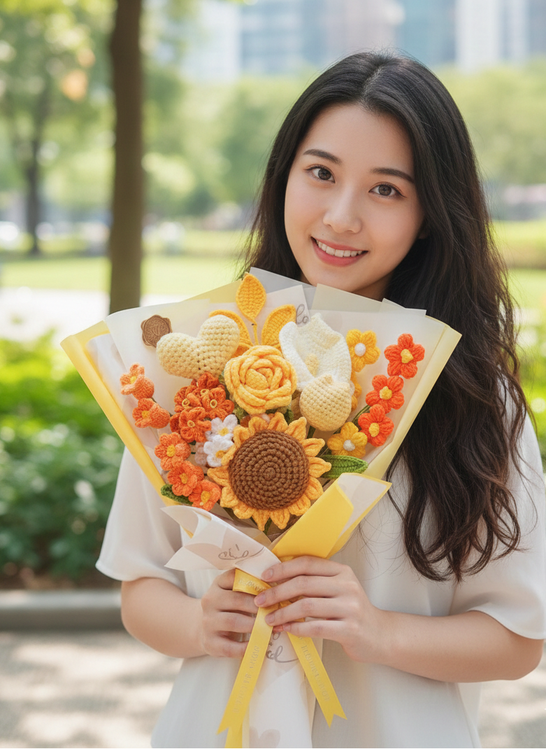 韓式粉紅愛心混花編織花束（11枝裝）
