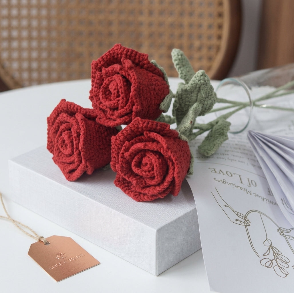 Crochet Red Rose Flower Box Set