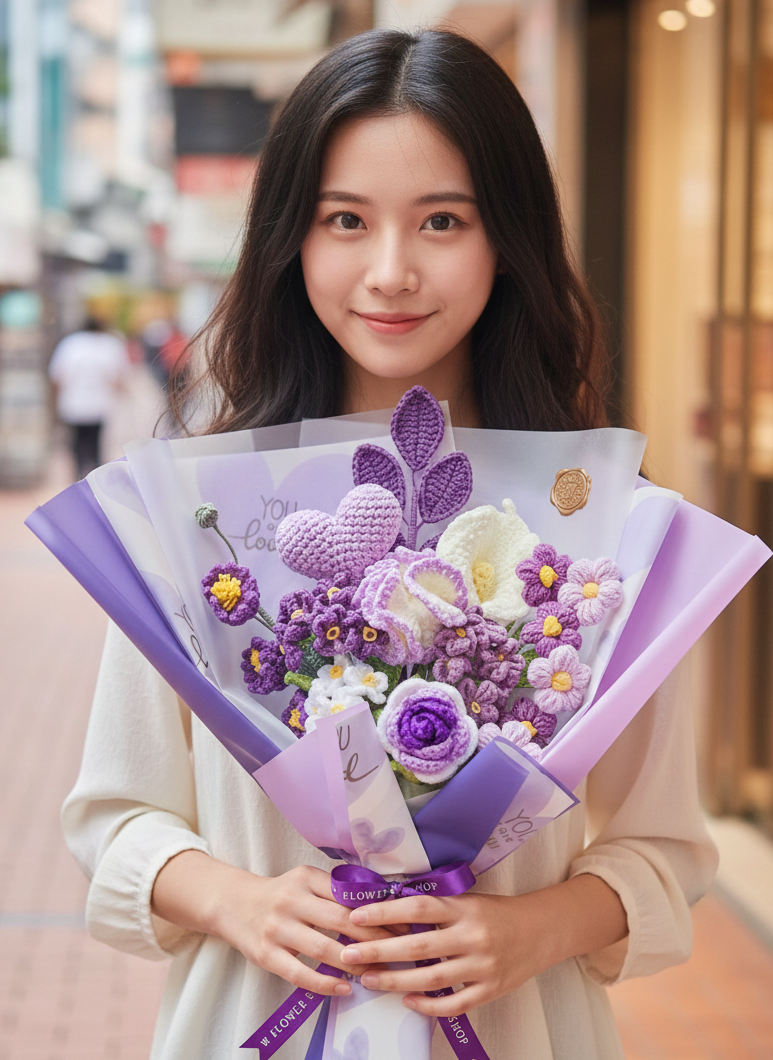 韓式紫色愛心混花編織花束（11枝裝）