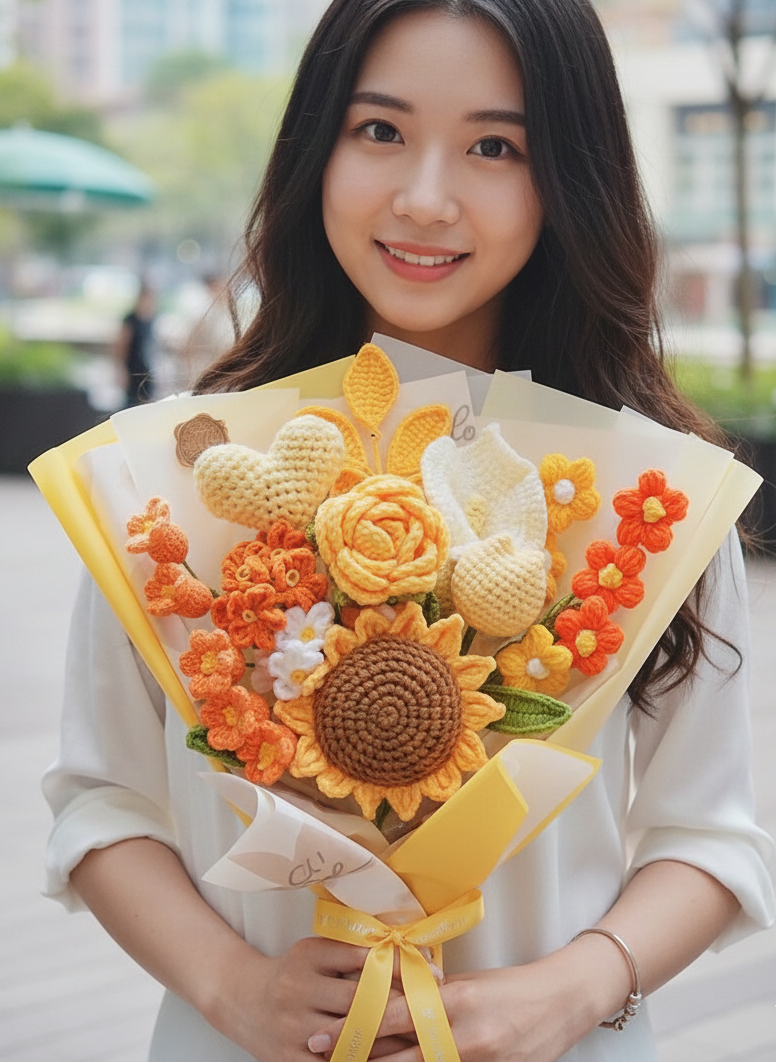 韓式粉紅愛心混花編織花束（11枝裝）