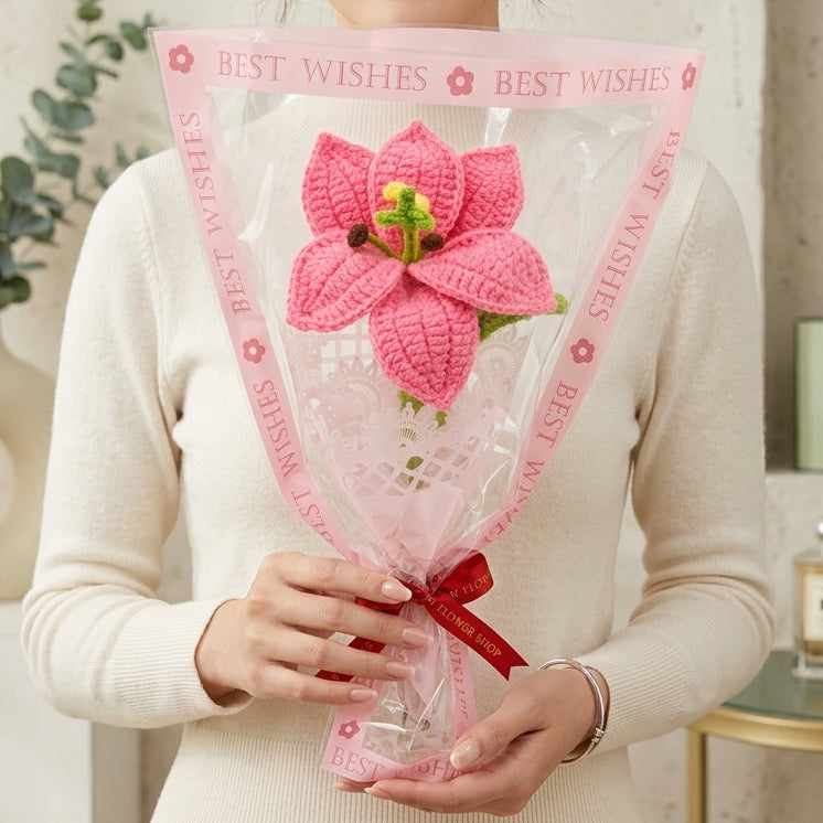 Pink Lily - Single Stem Crochet Flower with Unique Wrapping