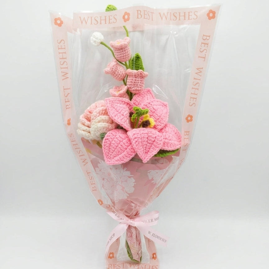 Pink Lily Floral Mix - 3-Stem Crochet Bouquet