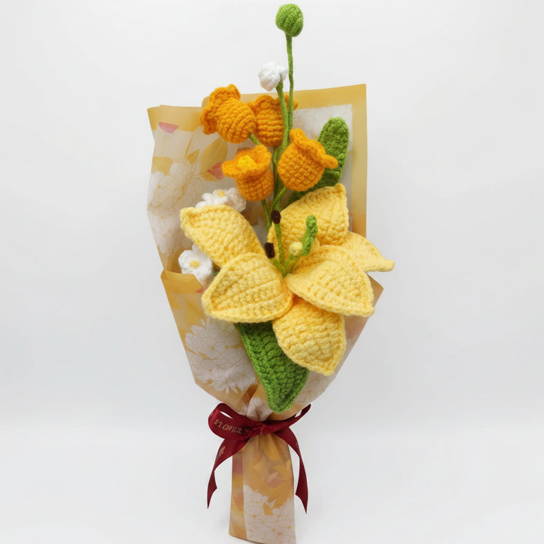 Yellow Lily Floral Mix - 3-Stem Crochet Bouquet