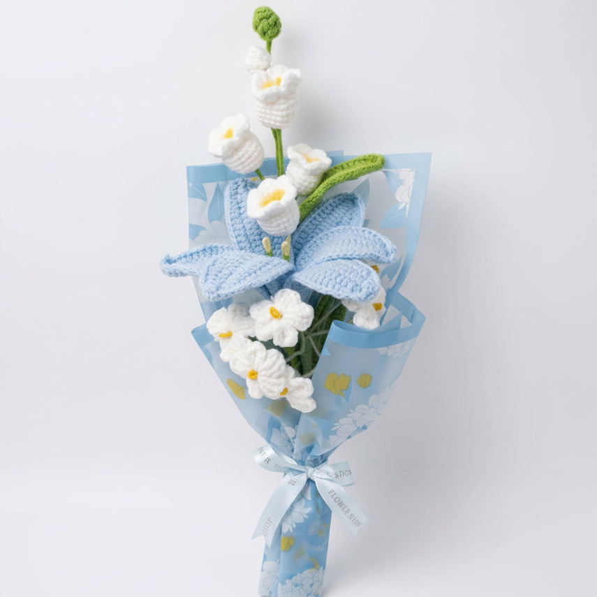 Blue Lily Floral Mix - 3-Stem Crochet Bouquet