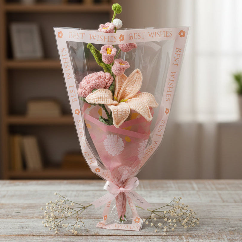 Pink Lily Floral Mix - 3-Stem Crochet Bouquet