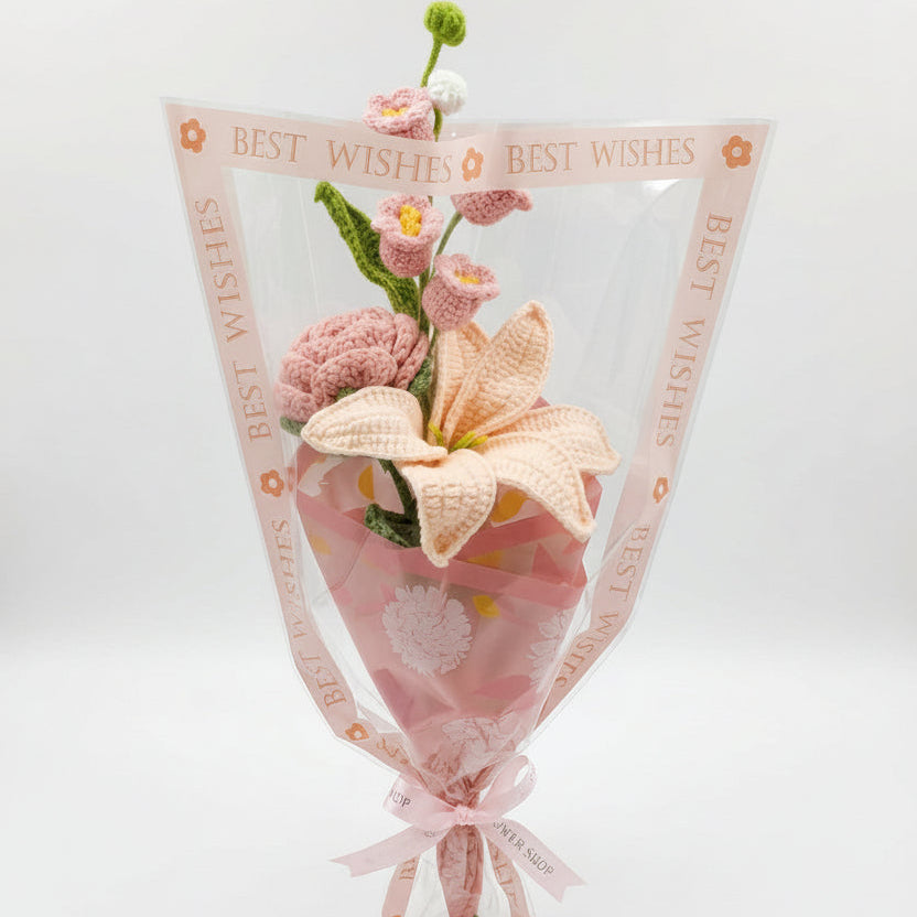 Pink Lily Floral Mix - 3-Stem Crochet Bouquet