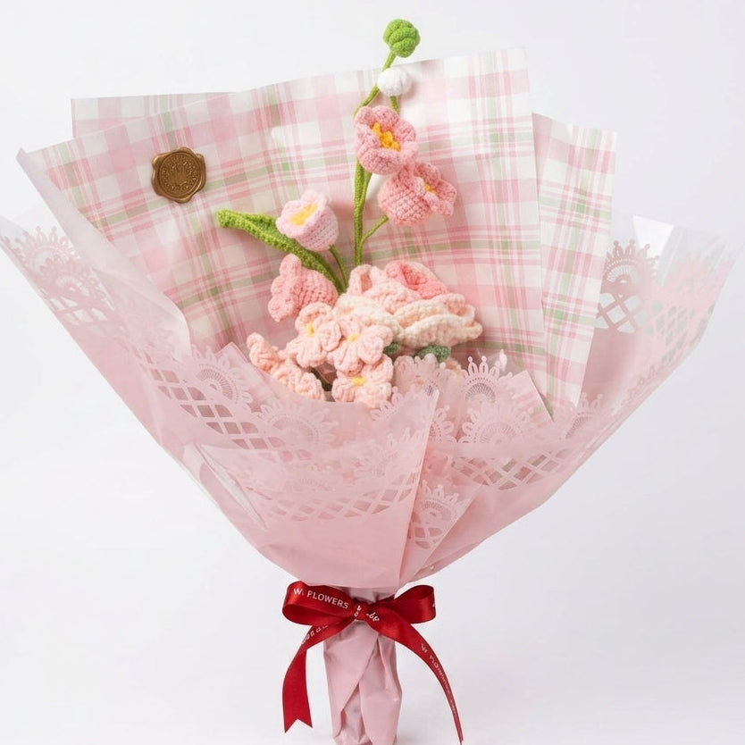 Japanese Style Pink Floral Mix - 3-Stem Crochet Bouquet
