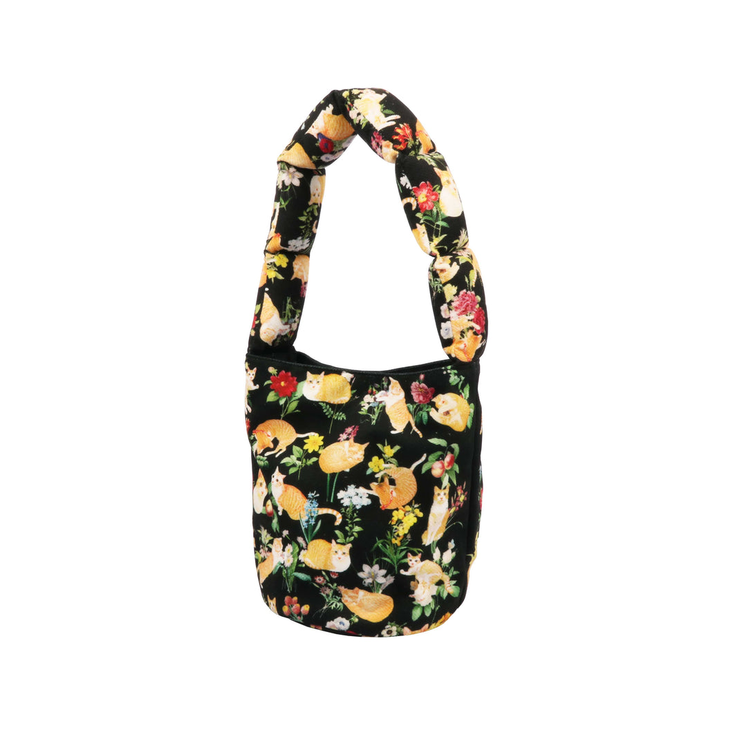 Shoulder Bucket Bag - Floral (Black)